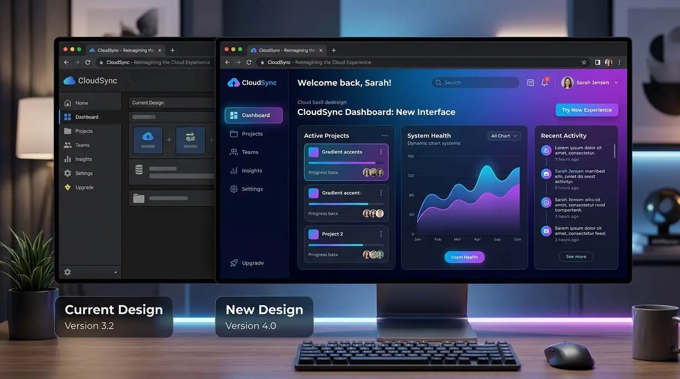 Illustration de la refonte d’une interface d’application SaaS